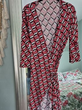 Forever Link Red Black White Geometric Wrap Dress